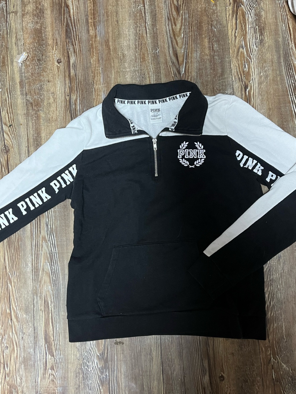 PINK Color Block Zip Sweatshirt in Black & White Like New
